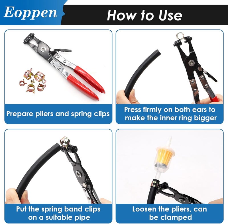 Eoppen 140Pcs 6-22mm Spring Band Hose Clamps Assortment Kit with Swivel Flat Band Fuel Hose Clamp Plier - 12 Sizes Fuel Line Silicone Vacuum Hose Low Pressure Air Clamps - Image 5
